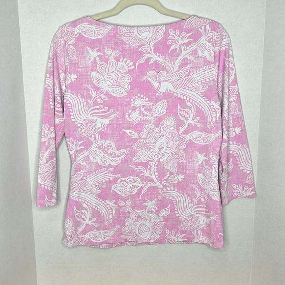 J McLaughlin Catalina Top Medium Pink Peacock Floral Nylon Spandex Stretch - Picture 5 of 5